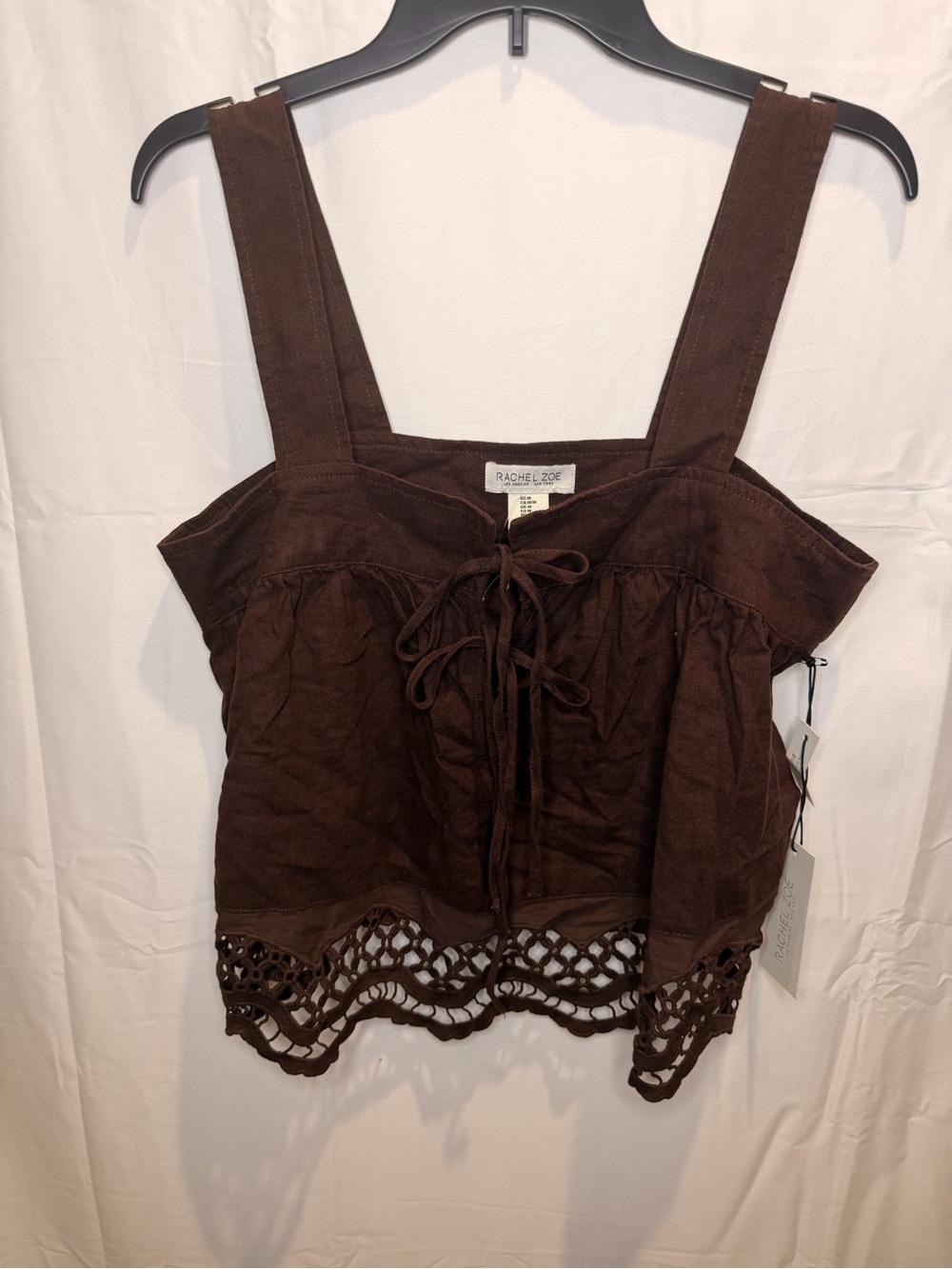 Rachel Zoe Dark Brown Lace-Up Crochet Hem Tank